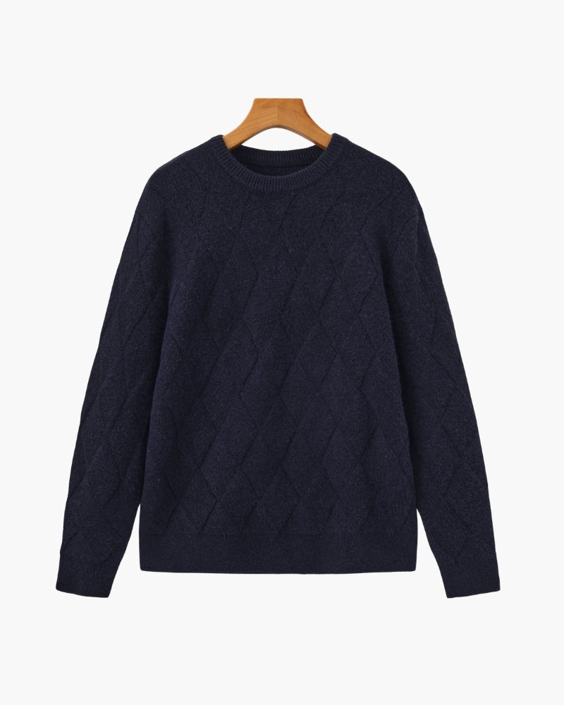 Rauten-Strick Rundhals-Pullover