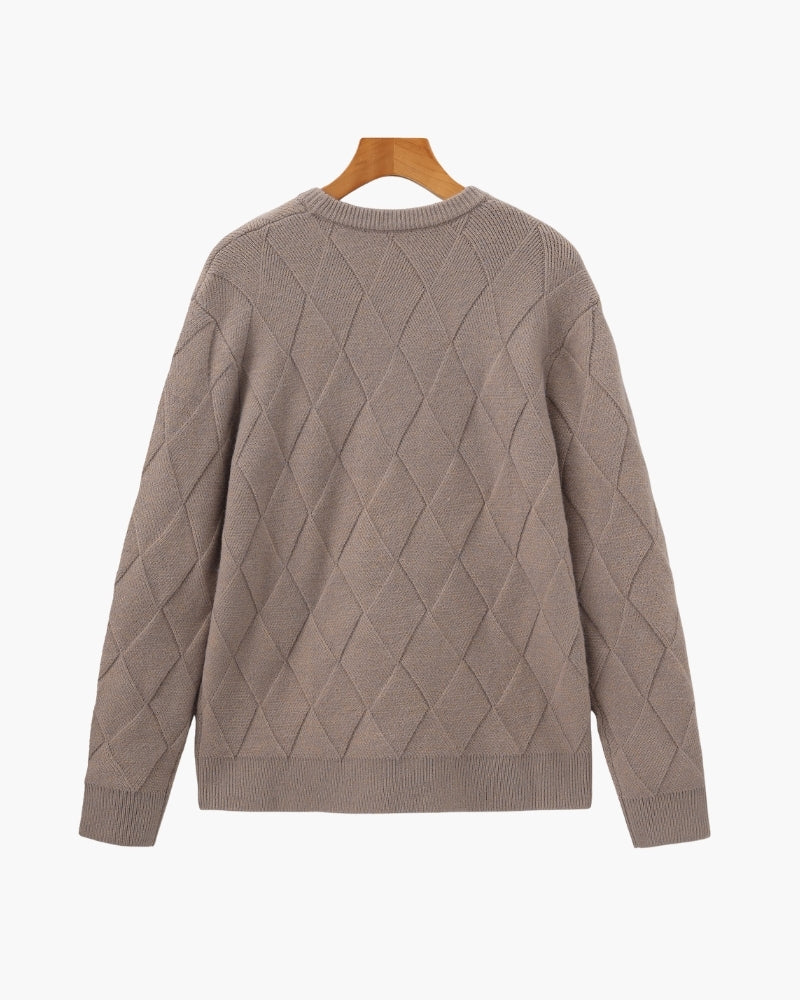 Rauten-Strick Rundhals-Pullover