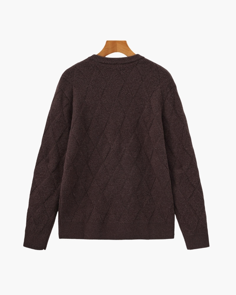 Rauten-Strick Rundhals-Pullover