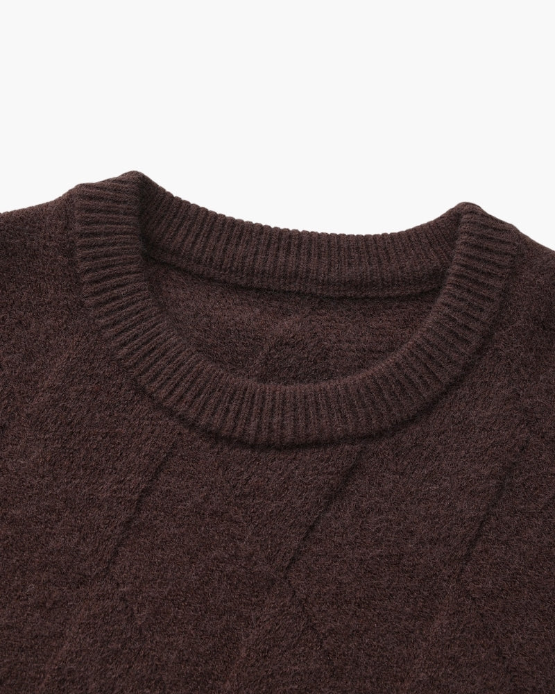 Rauten-Strick Rundhals-Pullover