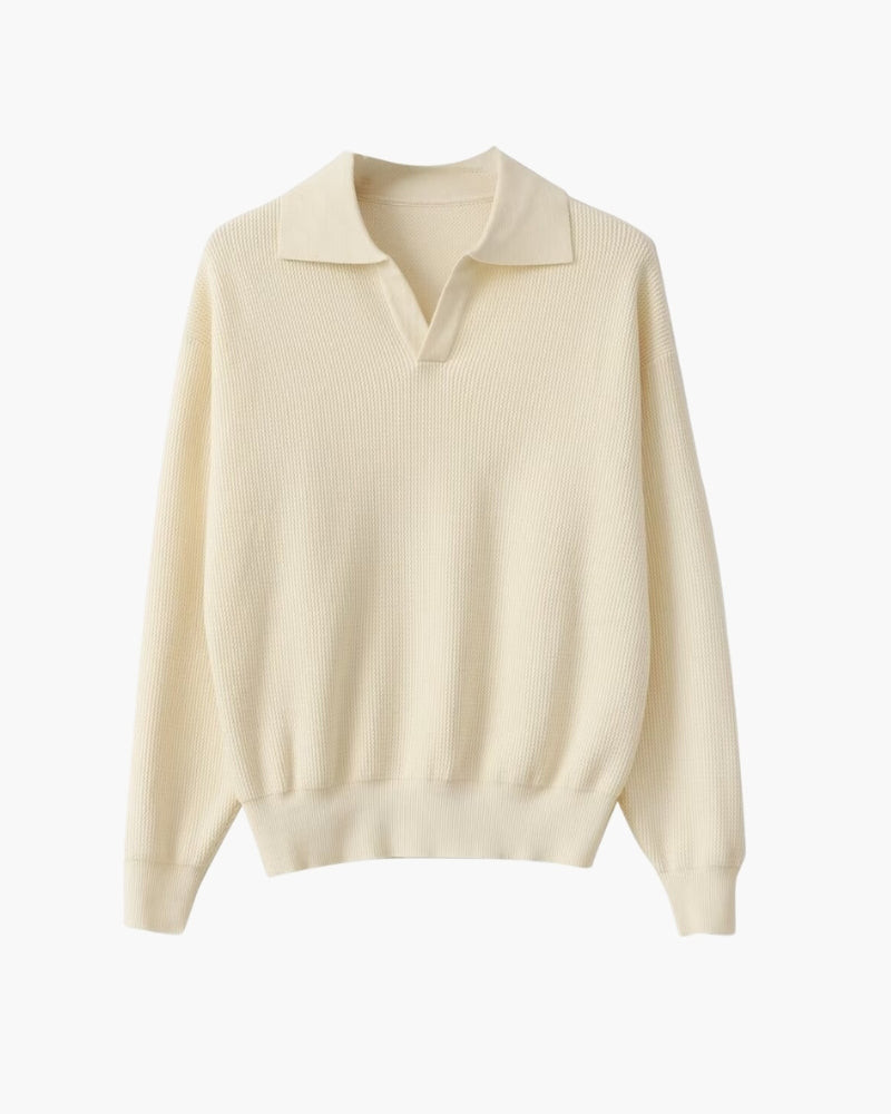 Strukturierter Strick-Polo-Pullover
