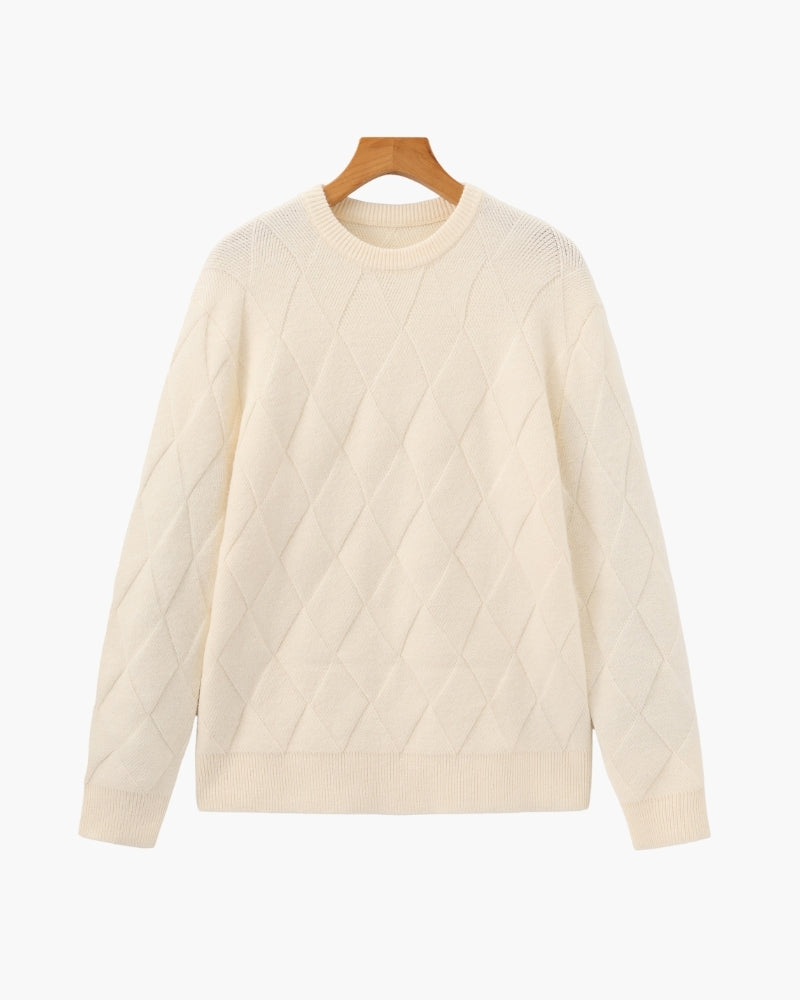 Rauten-Strick Rundhals-Pullover