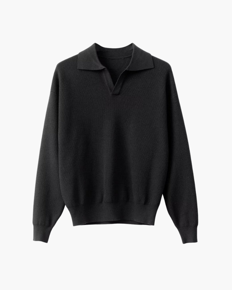 Strukturierter Strick-Polo-Pullover