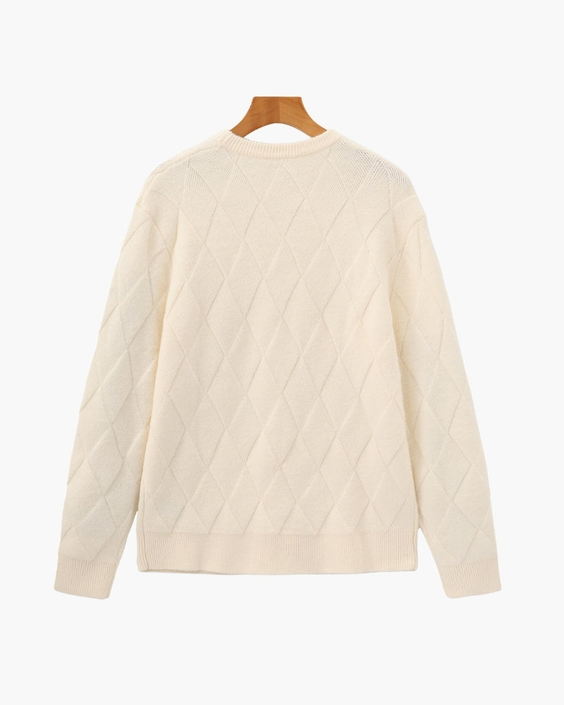 Rauten-Strick Rundhals-Pullover