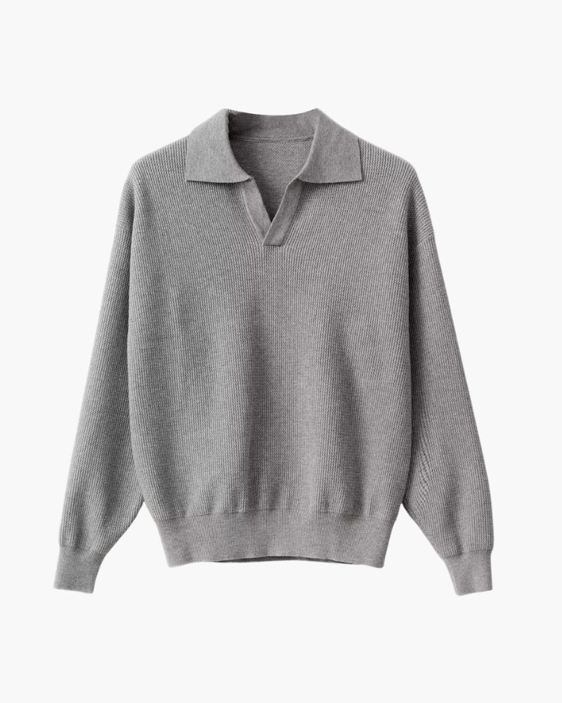 Strukturierter Strick-Polo-Pullover