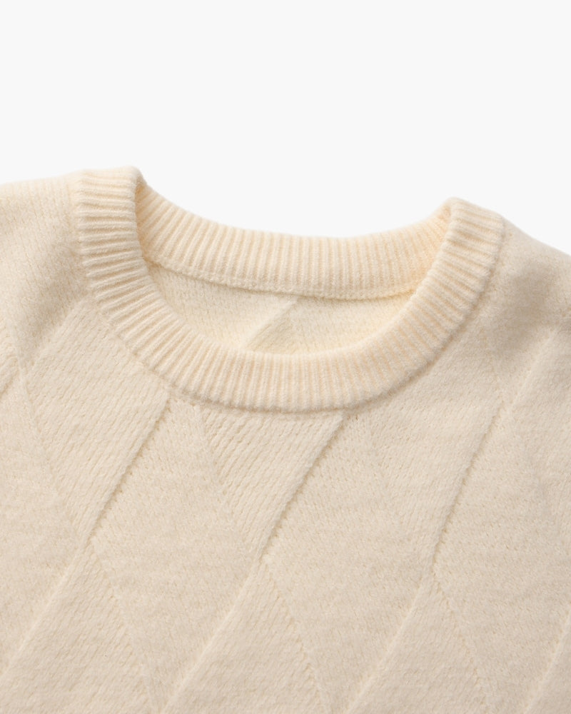 Rauten-Strick Rundhals-Pullover