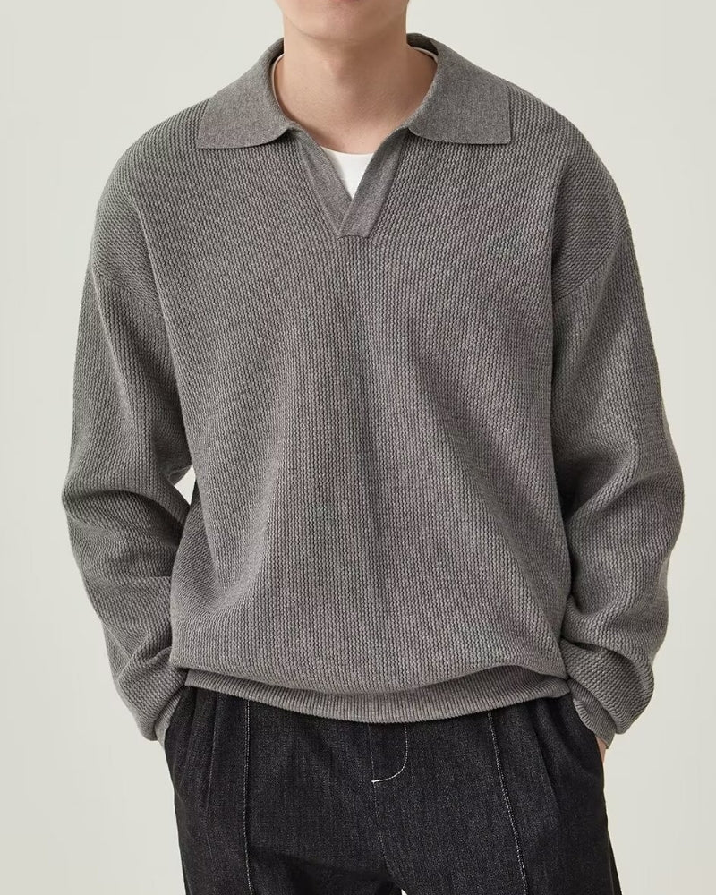 Strukturierter Strick-Polo-Pullover