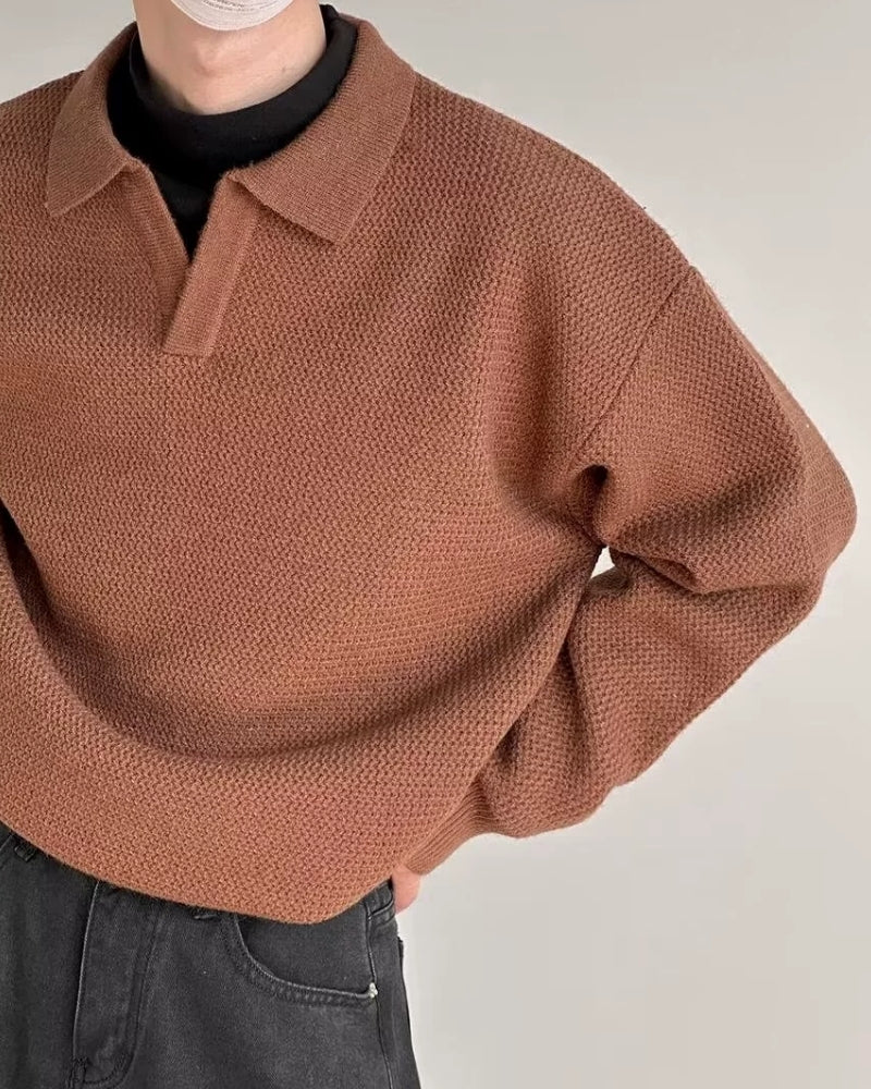 Strukturierter Strick-Polo-Pullover