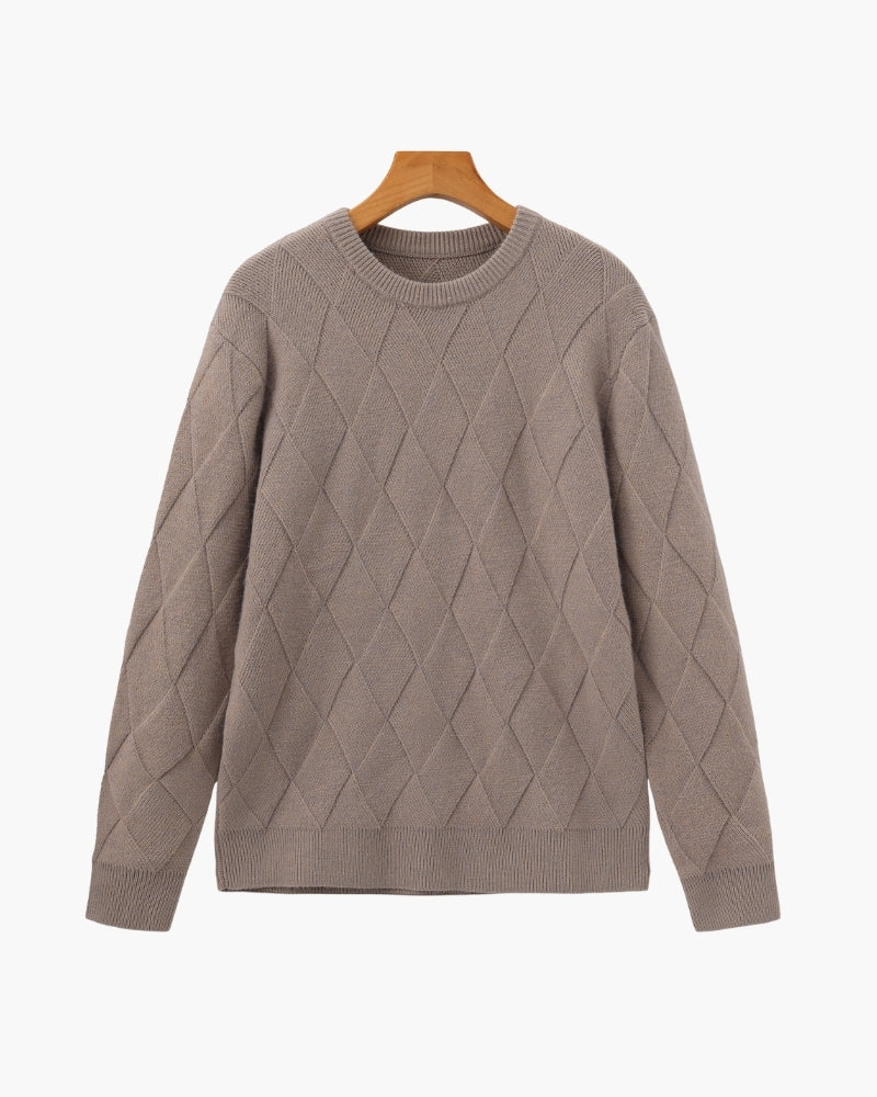 Rauten-Strick Rundhals-Pullover