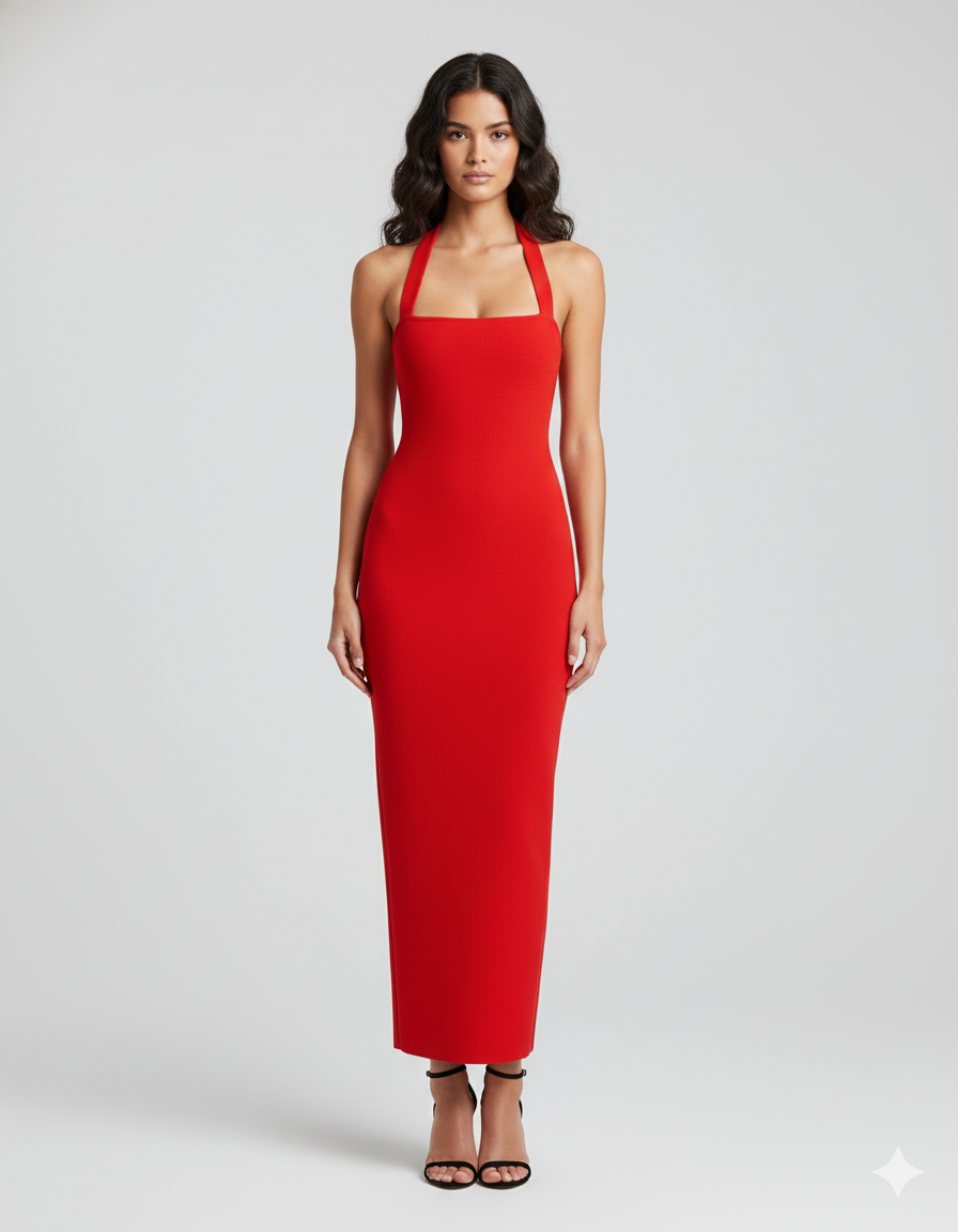Halterneck Slim-Fit Maxikleid