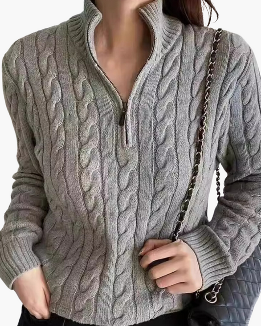 Damen Verbier Pullover mit Halbreißverschluss