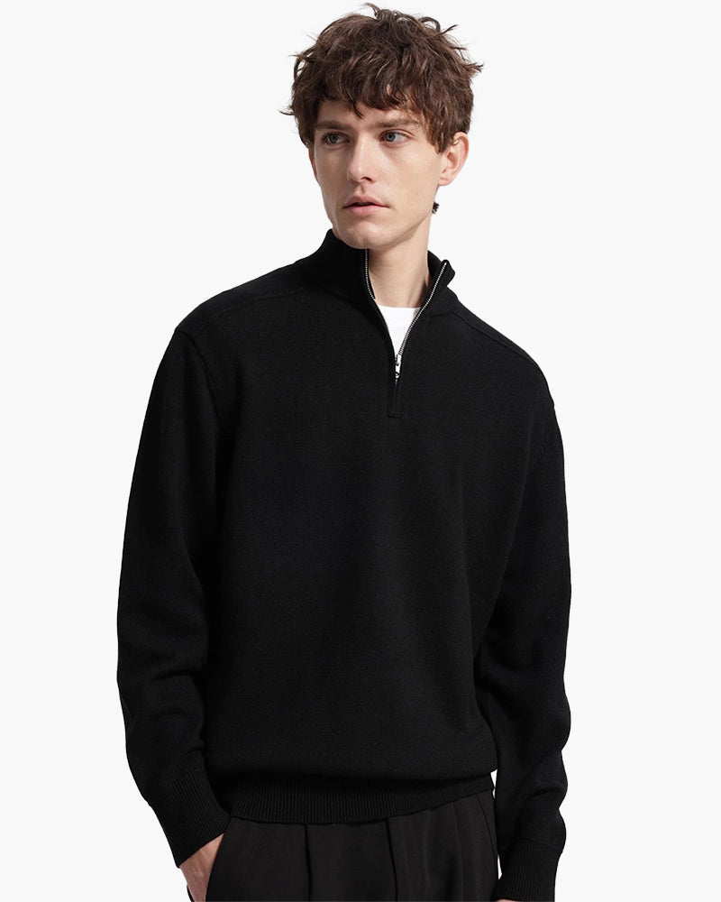 100% Merino Wolle Pullover mit Reißverschluss